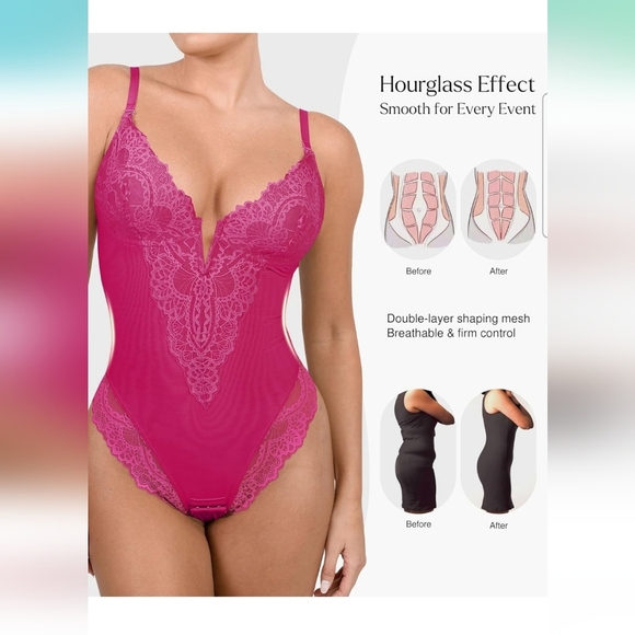 Popilush Pink Lace Shapewear Tummy Control Corset Bodysuit Size 2XL - Picture 4 of 11